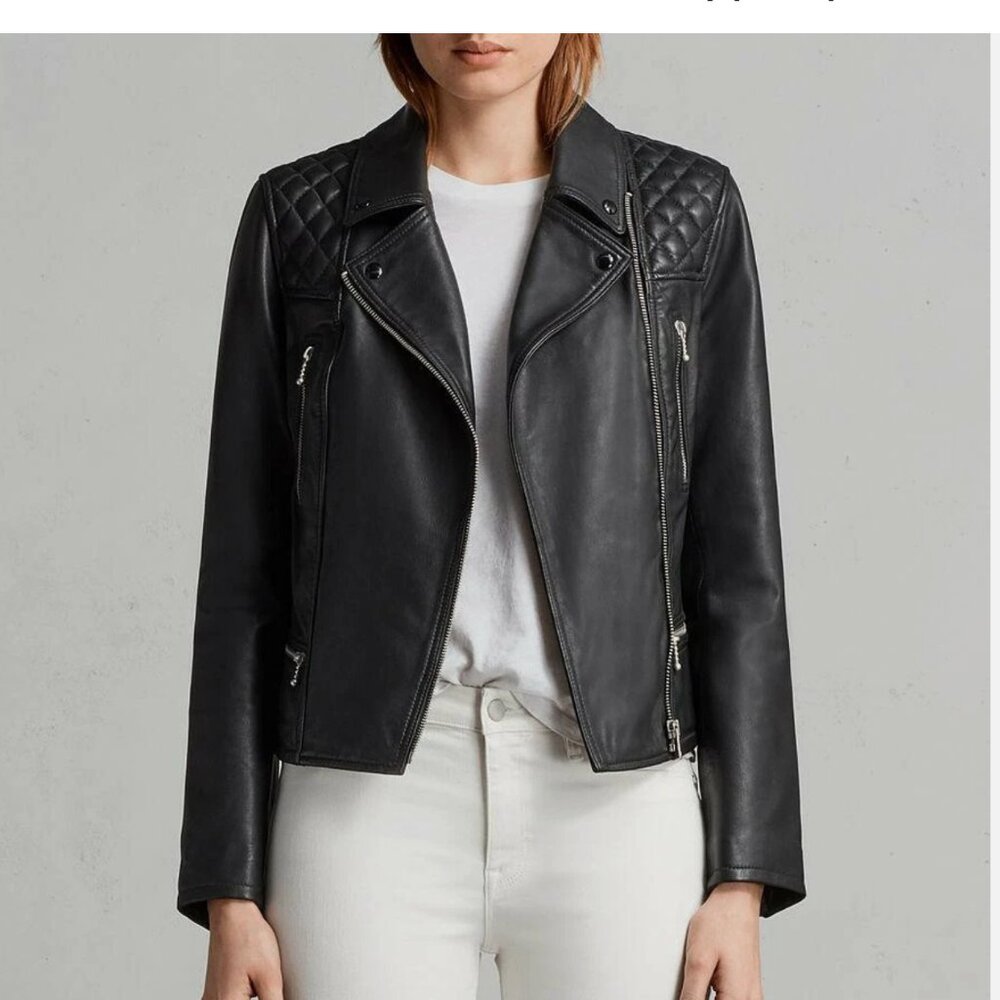 Womens AllSaints All Saints Leather Kelham Biker Jacket sz US 4